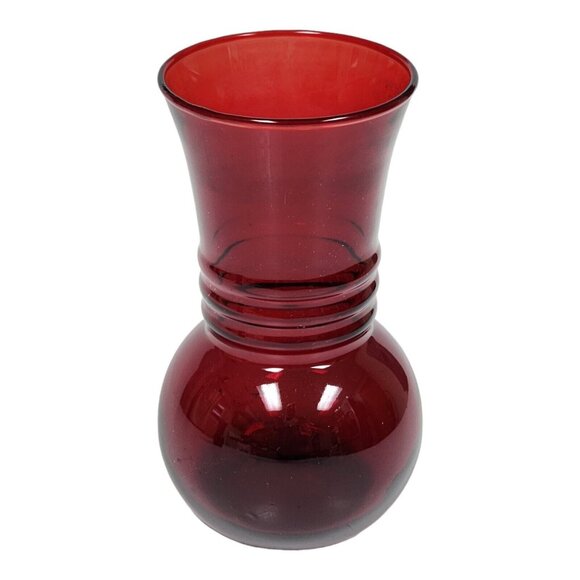 Anchor Hocking Royal Ruby Red Bud Vase Set 6 3/4" Ribbed Neck Romantic 30s Decor - Picture 4 of 14
